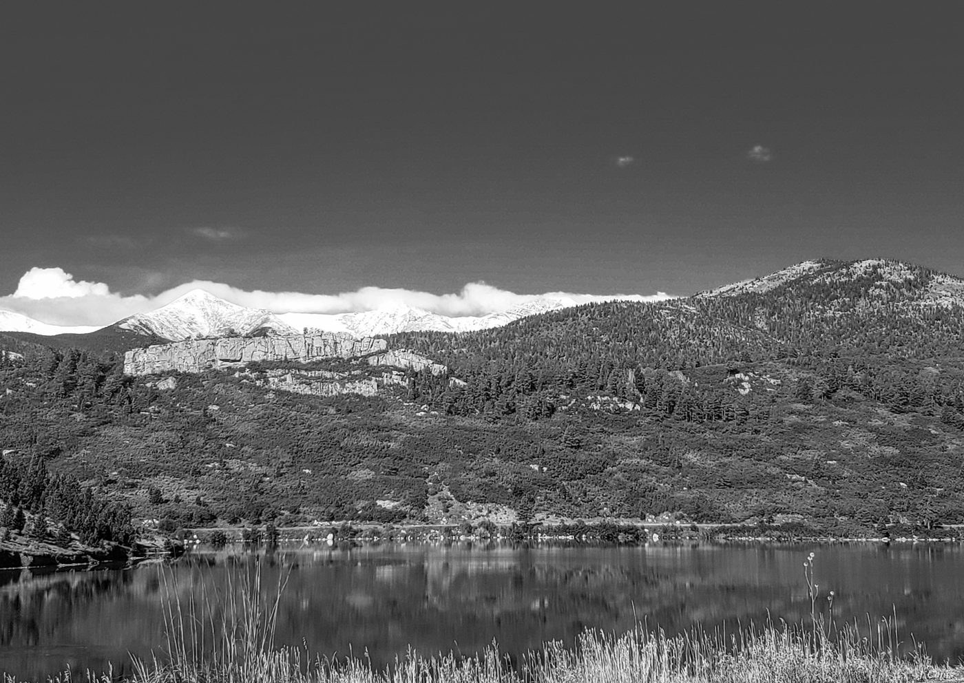 Colorado Lake — mountain lake reflection in Colorado Rockies, black and white landscape photography by Jon Canis