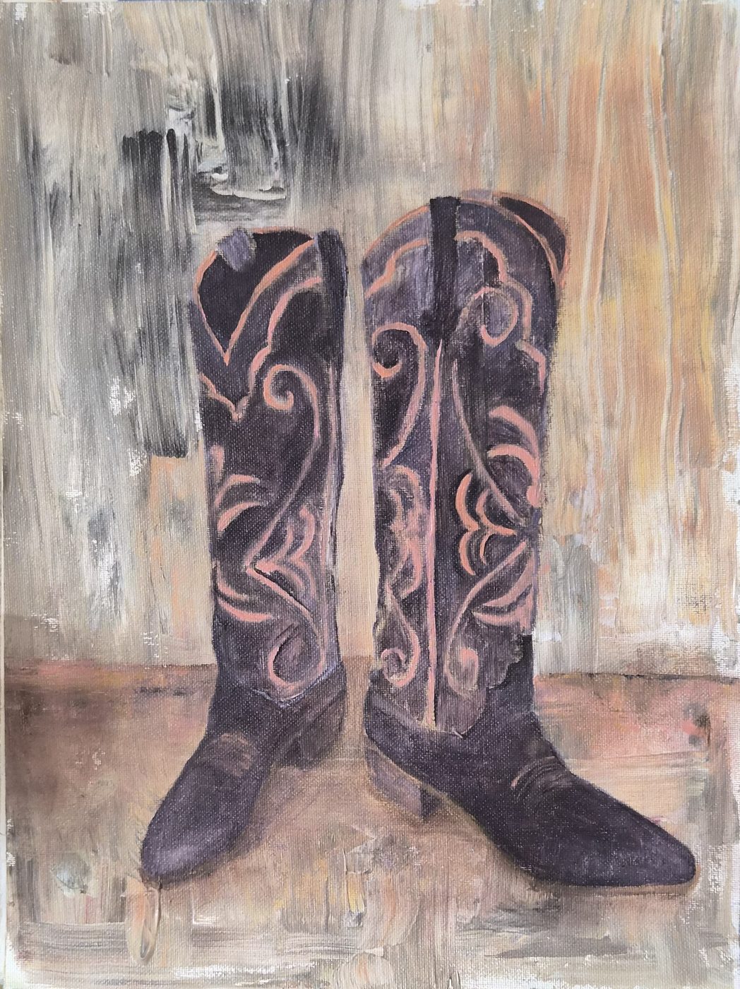 Lucchese Boots — still life painting of cowboy boots, acrylic by Michele Canis