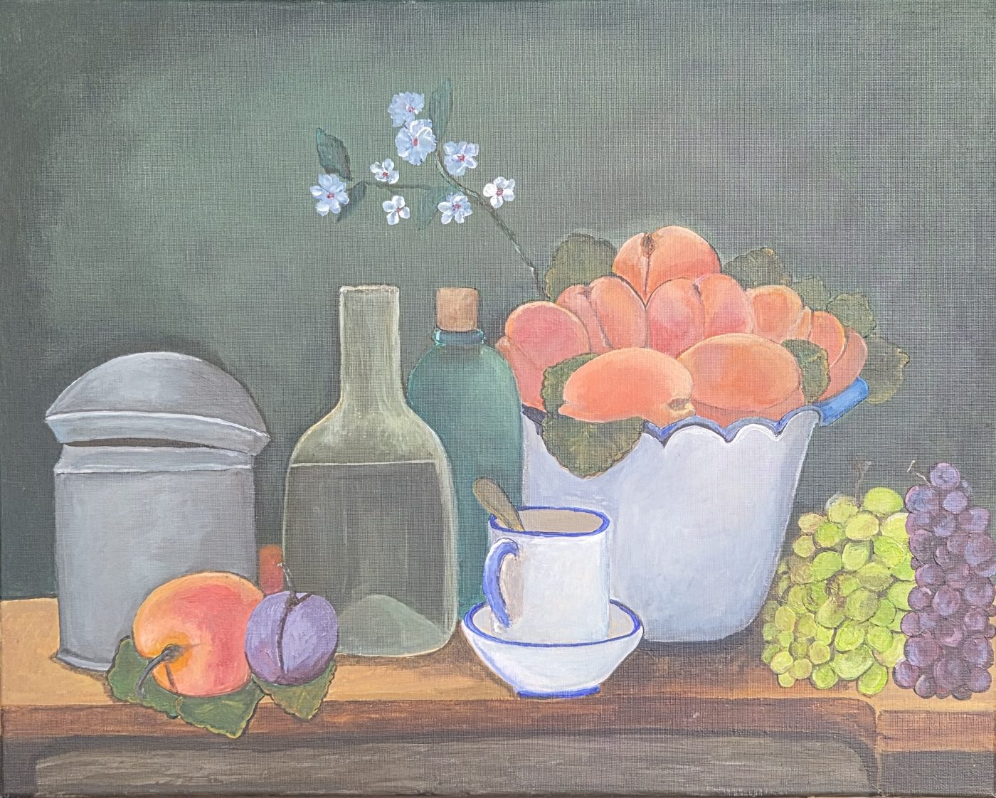 Summer Table — peaches plums and grapes still life painting, oil on canvas by Michele Canis
