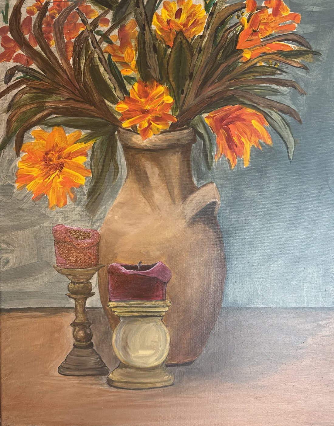Orange Bouquet — vibrant orange floral painting by Michele Canis