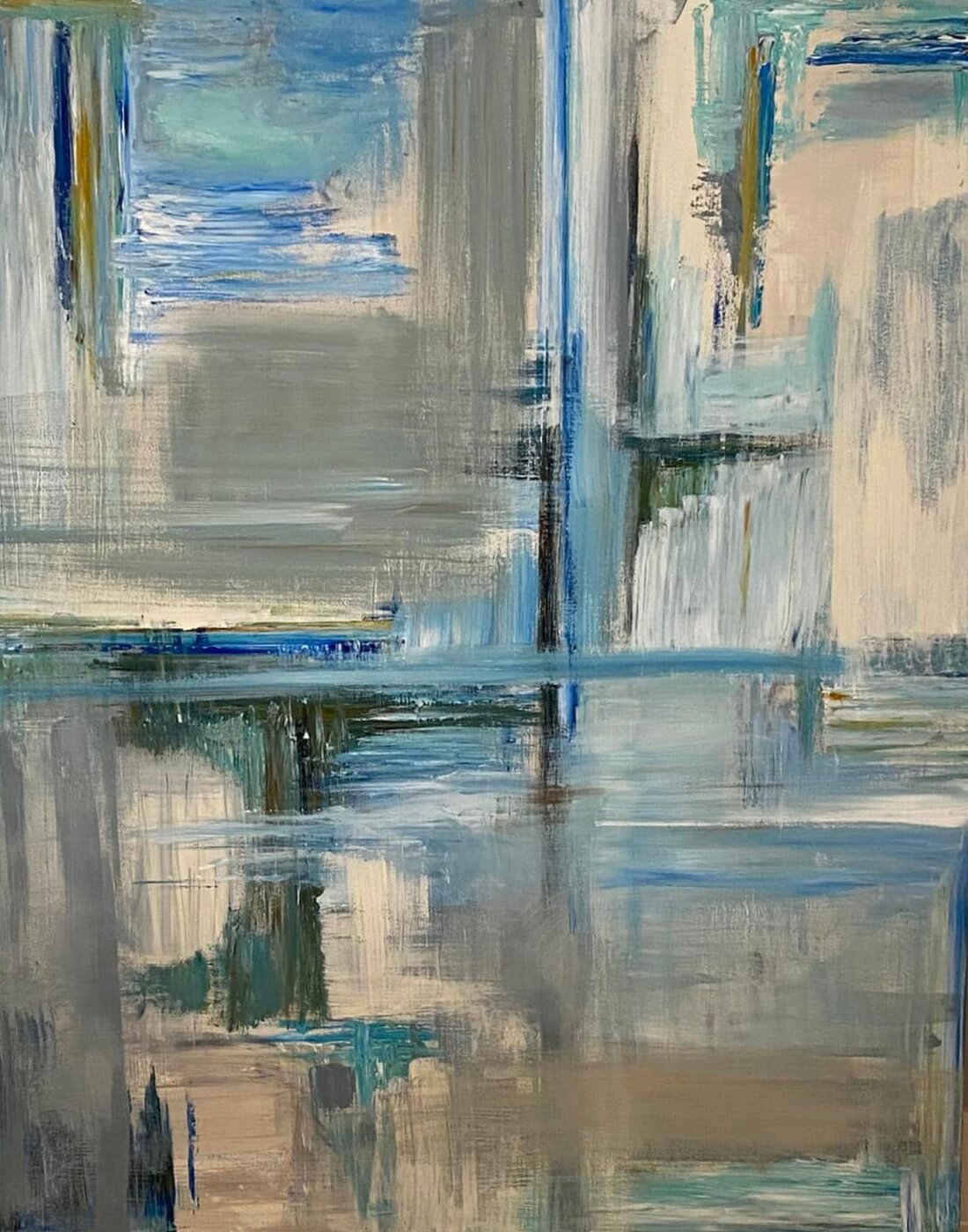 Tide — large abstract painting in blue grey and teal, acrylic by Michele Canis